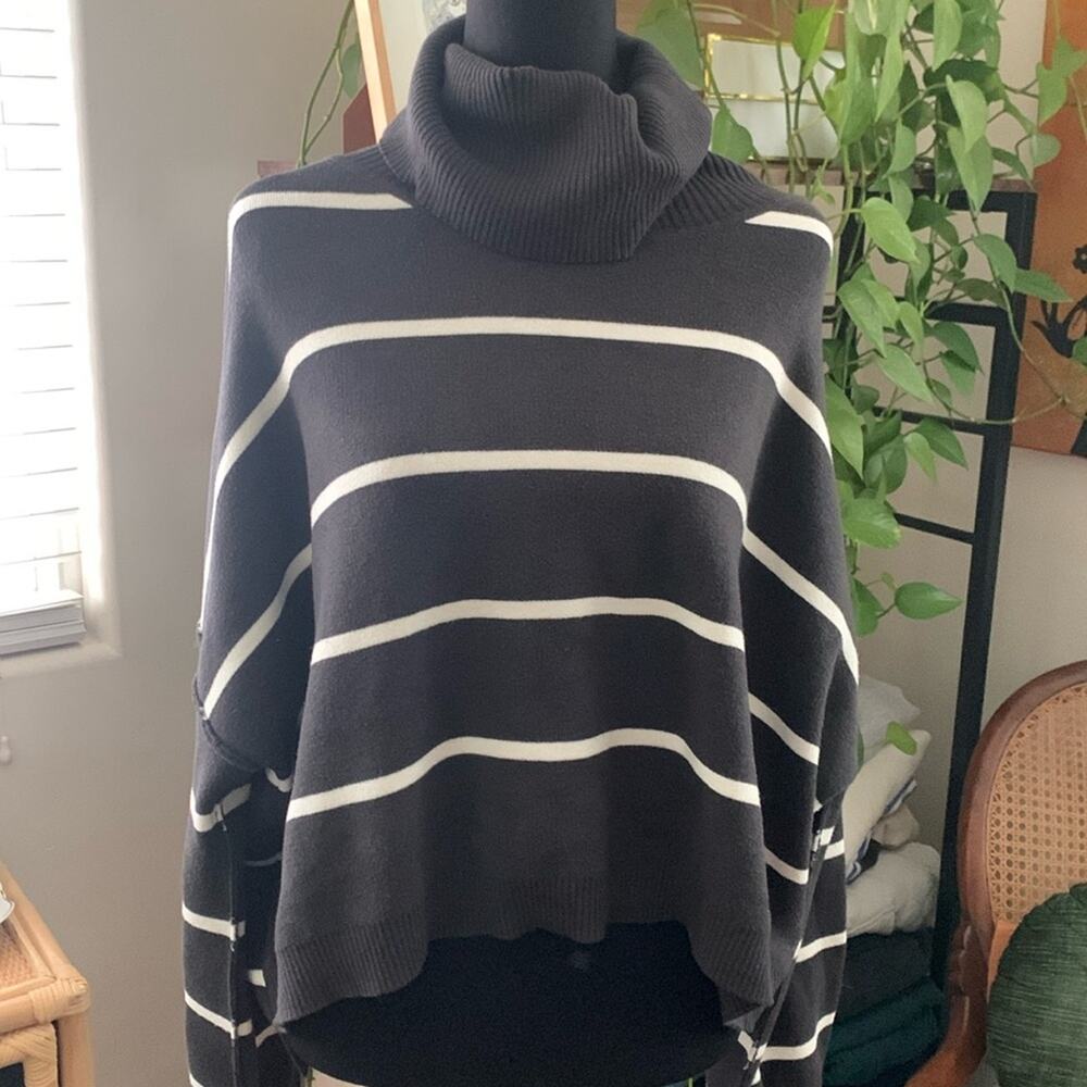 Free People Smoked Pearl Combo Paulie Pullover Cropped Preppy Turtleneck Sweater